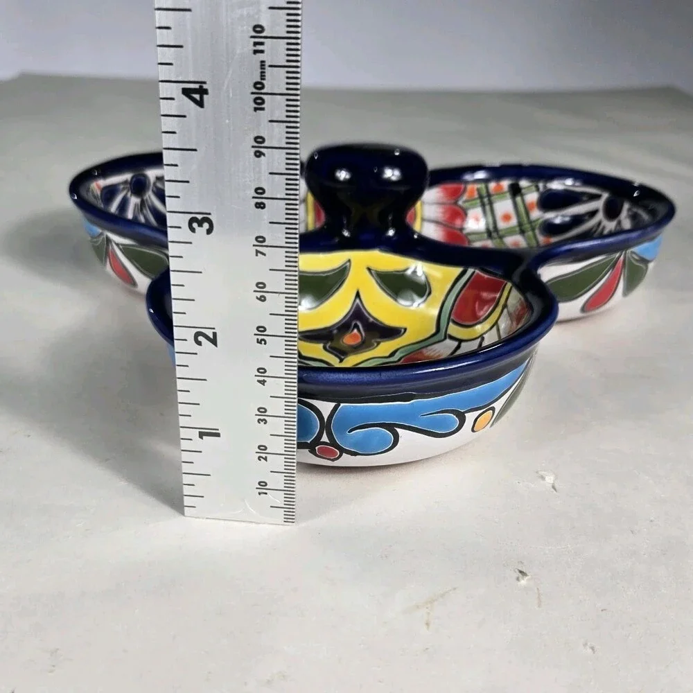 Mexican Talavera Salsera Dip/Chip Bowl Lead Free 1.5x9.5x9.5 Inches Colorful Art